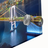 Large abstract depiction of Tokyo skyline in muted gray and blue tones on acrylic glass, ideal for dining room art.