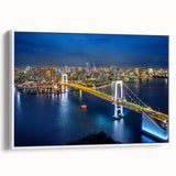 Extra large framed canvas of vintage poster art featuring colorful Tokyo scenery, ideal for living room decor.