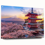 Acrylic print of a large abstract depiction of a Japanese scenery in muted earth tones.