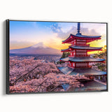 Black and white landscape art painting of a Japanese scenery on framed canvas, ideal for bedroom wall decor.