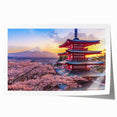 Extra large rolled print of a serene Japanese landscape with pastel floral elements, ideal for dining room wall art.