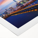 Art Deco poster of Seoul skyline in muted gray and blue tones on rolled canvas, ideal for dining room wall art.