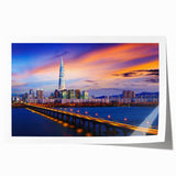 Extra large rolled canvas print of Seoul scenery with vibrant floral accents, ideal for art wall dining room.