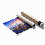 Extra large rolled print of Seoul scenery with floral elements in soft colors.