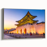 Framed canvas featuring a vintage-style Korean landscape painting with colorful elements on a black background.