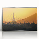 Framed acrylic print of a mid-century modernist Myanmar landscape in muted earth tones, ideal for modern art wall decor.