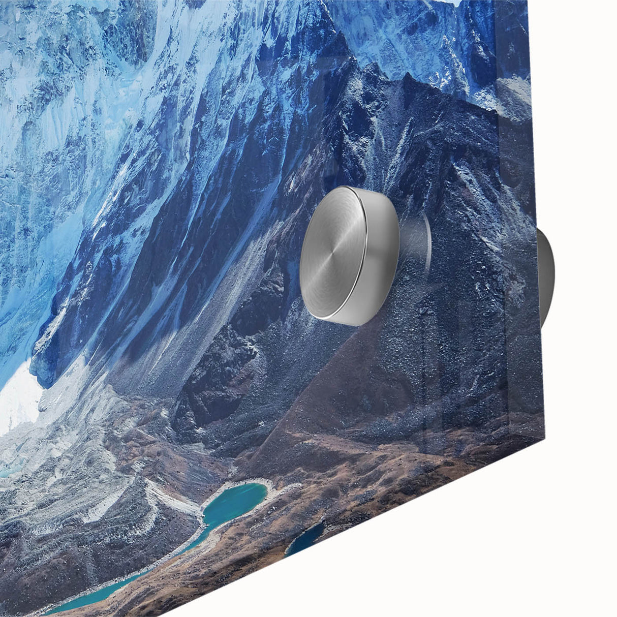 Large abstract depiction of Mount Everest in muted earth tones on acrylic glass, ideal for dining room art.