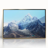 Acrylic print of Mount Everest in muted earth tones, framed in gold, ideal for modern art wall decor.