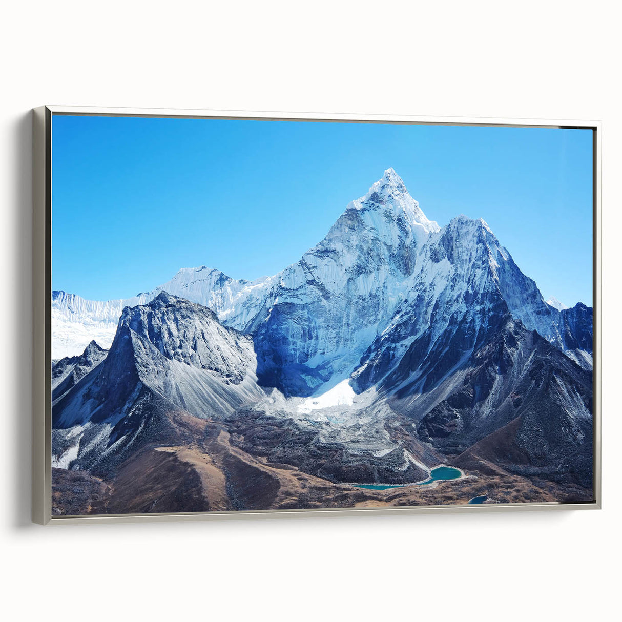 Framed canvas landscape art painting depicting Mount Everest in vibrant colors, ideal for office or study room decor.