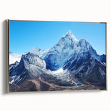 Framed canvas landscape art painting depicting Mount Everest in vibrant colors, ideal for office or study room decor.