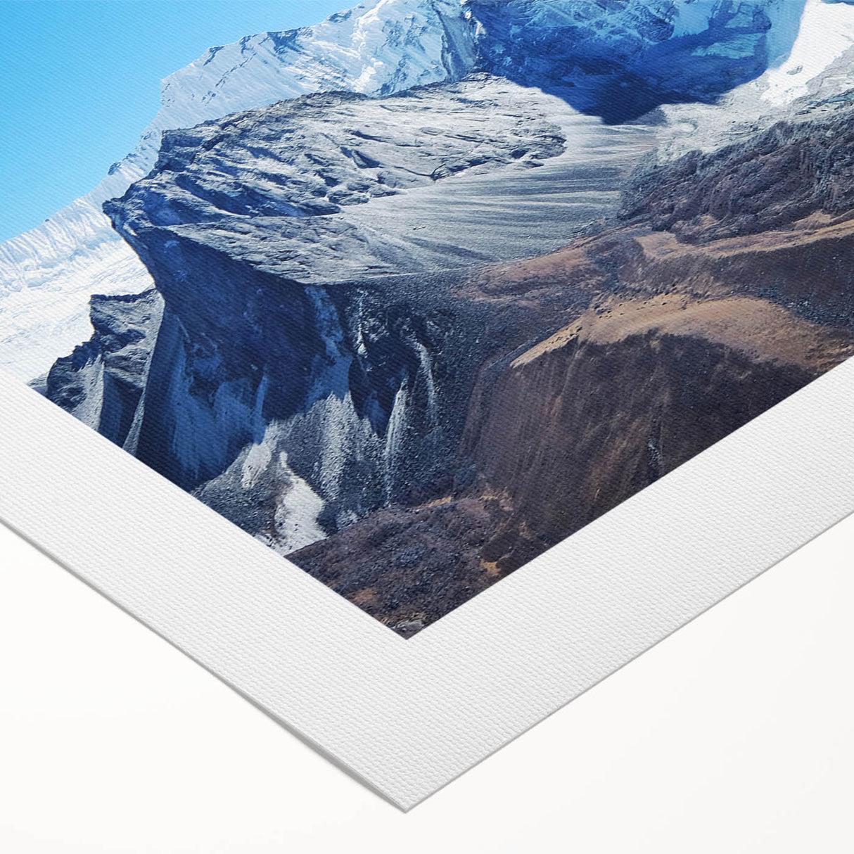 Art deco poster of Mount Everest in muted blue and gray tones on rolled canvas, suitable for dining room wall art.