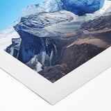 Art deco poster of Mount Everest in muted blue and gray tones on rolled canvas, suitable for dining room wall art.
