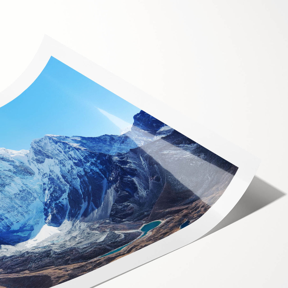 Extra large wall art featuring line art flowers over a scenic Mount Everest backdrop, printed on rolled canvas.