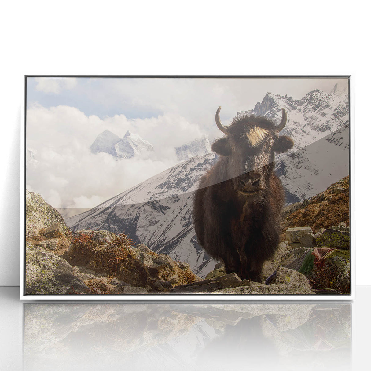 Framed acrylic print of a serene Nepalese landscape in soft pastel shades.