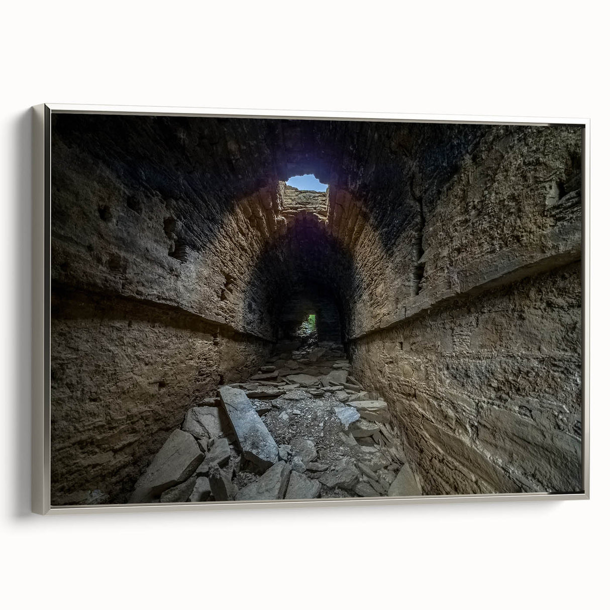 Framed canvas featuring a vintage-style landscape painting of a Pakistani scenery in vibrant colors.