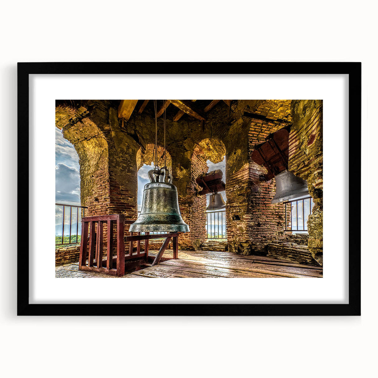 Extra large abstract art print of a colorful, textured Philippine scenery on a black framed canvas.
