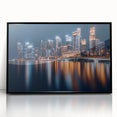 Large abstract wall art depicting the Singapore skyline in muted gray tones on a framed acrylic panel.
