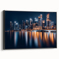 Black and white framed canvas featuring a vintage-style landscape of Singapore, ideal for bedroom wall decor.