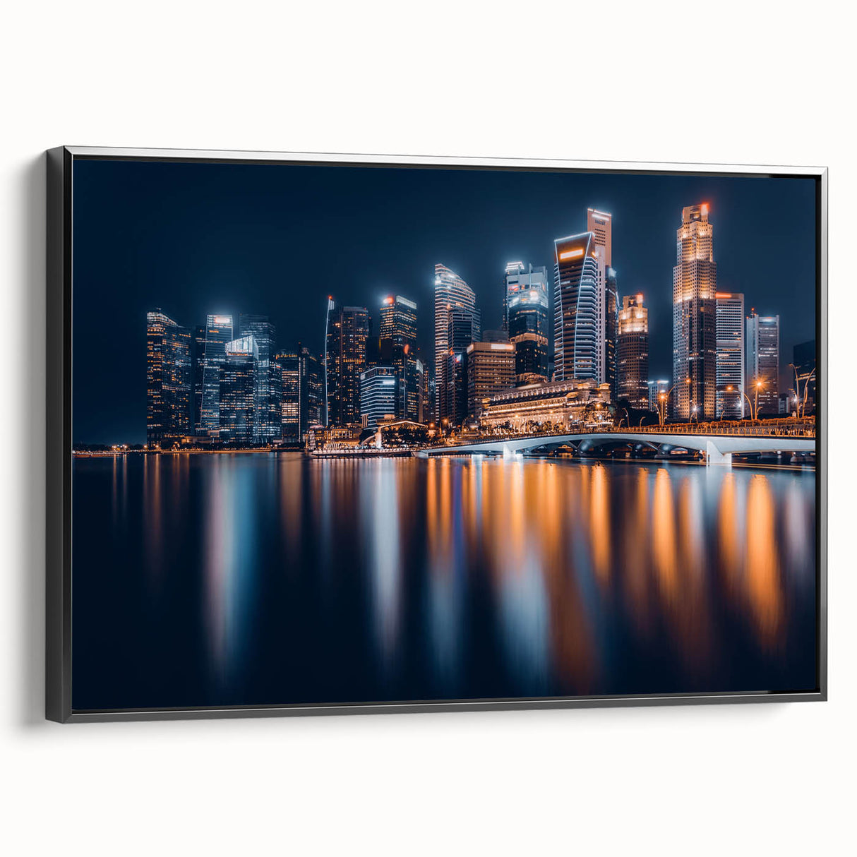 Black and white framed canvas featuring a vintage-style landscape of Singapore, ideal for bedroom wall decor.