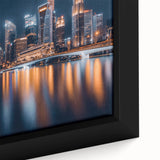 Extra large framed canvas featuring a textured depiction of the Singapore skyline in black with colorful art accents.