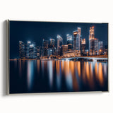 Framed canvas of a vintage-style Singapore landscape painting featuring colorful art on a black background.