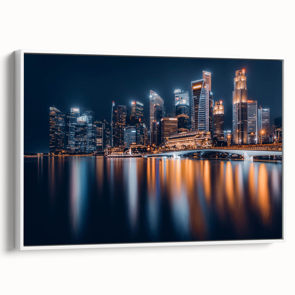 Vintage poster art of Singapore scenery in vibrant colors on a framed canvas, suitable for living room decor.