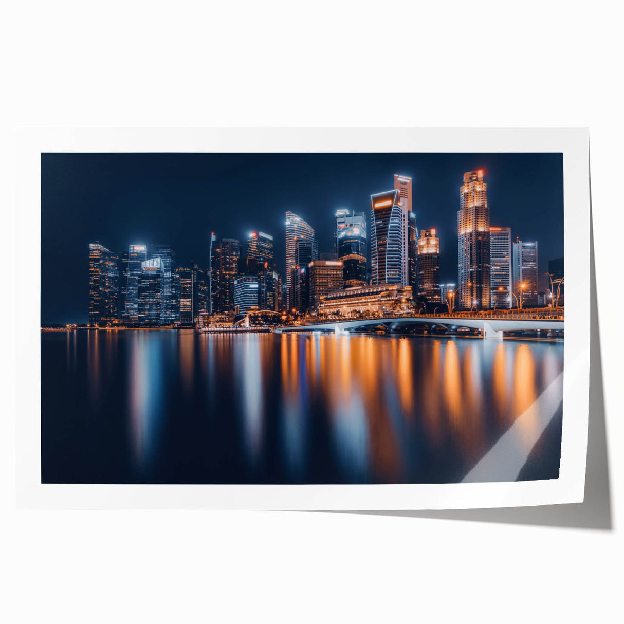 Extra large rolled print of a Singapore skyline with vibrant sunset hues, ideal for art wall dining room.