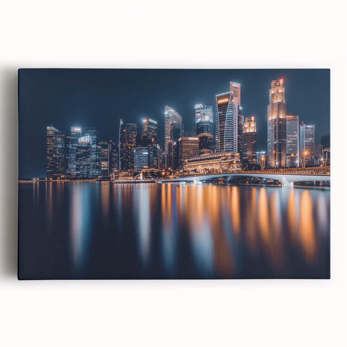 Black and white stretched canvas of Singapore skyline, ideal for kitchen wall art.