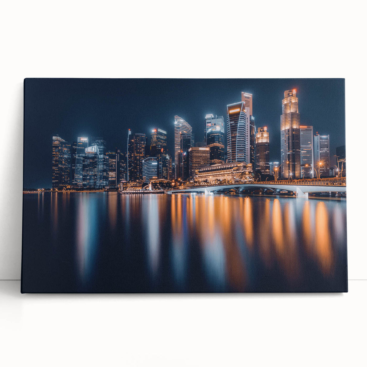 Black and white stretched canvas of Singapore skyline, ideal for kitchen wall art or bedroom ambiance.