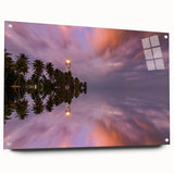 Acrylic print of a serene Sri Lankan landscape in muted green and blue tones, suitable for bedroom or dining room decor.
