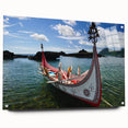 Large abstract wall art depicting a serene Taiwanese landscape in soft blues and greens, printed on acrylic glass.