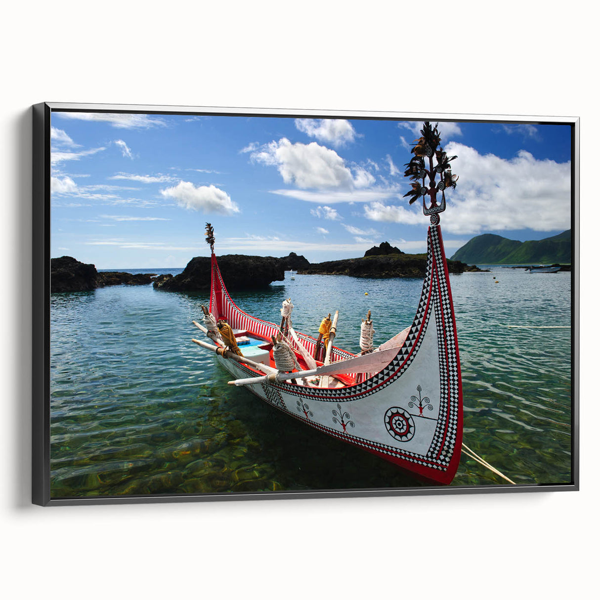 Black and white framed canvas of a vintage Taiwanese landscape, ideal for bedroom wall decor.