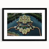 Extra large, colorful abstract art print of Bangkok scenery, textured on a black framed canvas, ideal for living room decor.