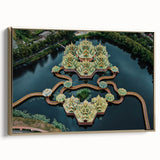 Framed canvas of a vintage Bangkok landscape in black and gold, ideal for bedroom wall art.