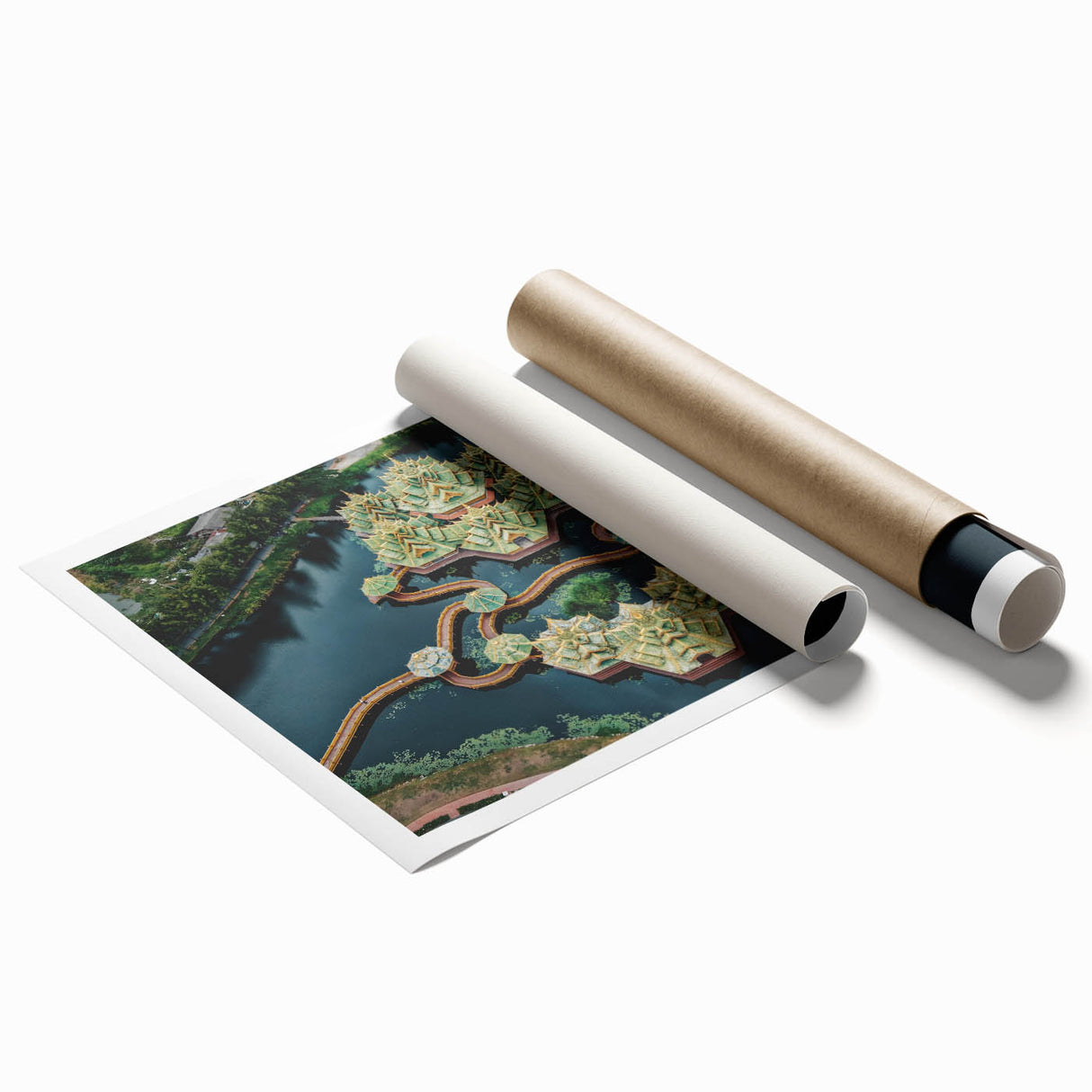 Extra large rolled print of Bangkok scenery with vibrant floral elements, ideal for classy bathroom wall art.