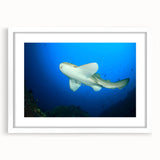 Abstract art print of a serene Thai landscape in muted green and blue tones on a white-framed canvas.