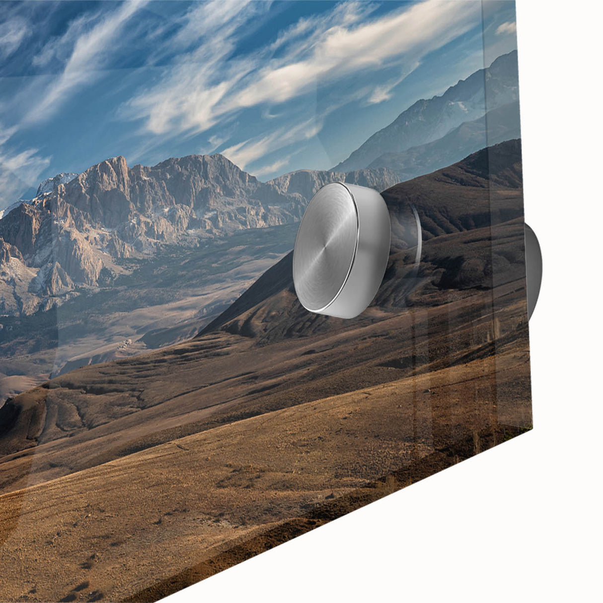 Large abstract wall art featuring a mid-century modernist style with soft, muted earth tones on acrylic glass.