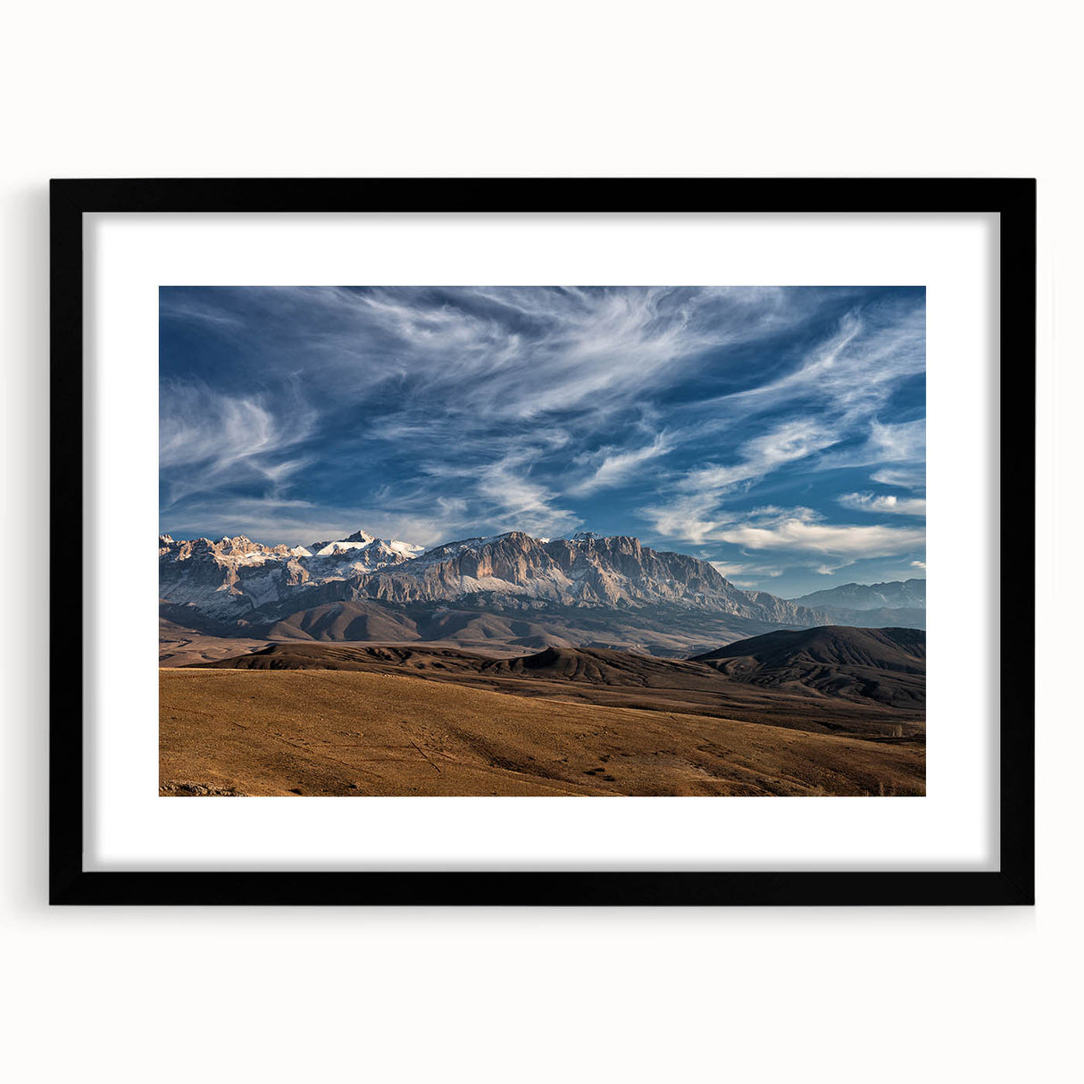 Extra large abstract art print depicting a colorful, textured scenery of Asia and Turkey on a framed canvas.