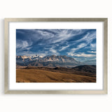 Textured abstract art print depicting a serene Turkish landscape in muted earth tones, framed with a silver mat.