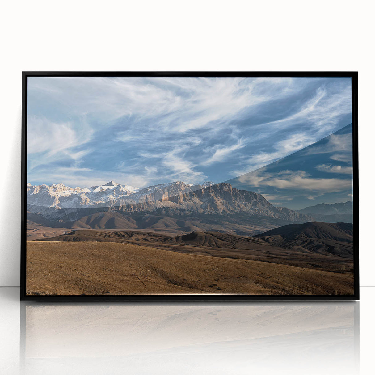 Large abstract wall art depicting a Turkish landscape in muted earth tones on a framed acrylic.