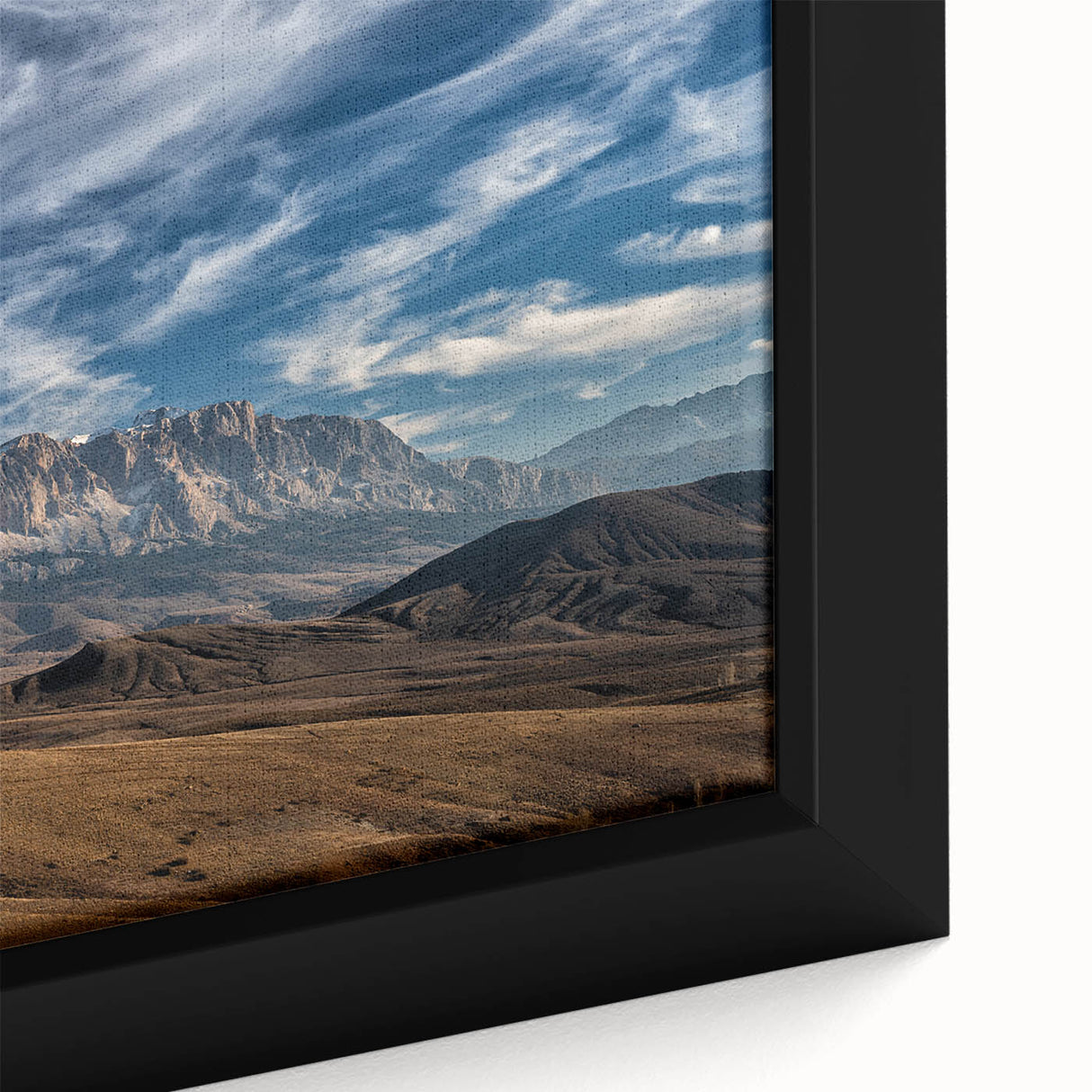 Extra large framed canvas depicting a textured, colorful Turkish landscape on a black background.
