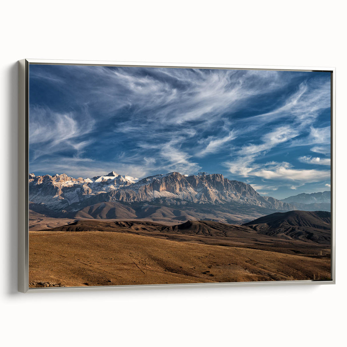 Framed canvas depicting a vintage-style landscape of a Turkish scenery in muted earth tones.