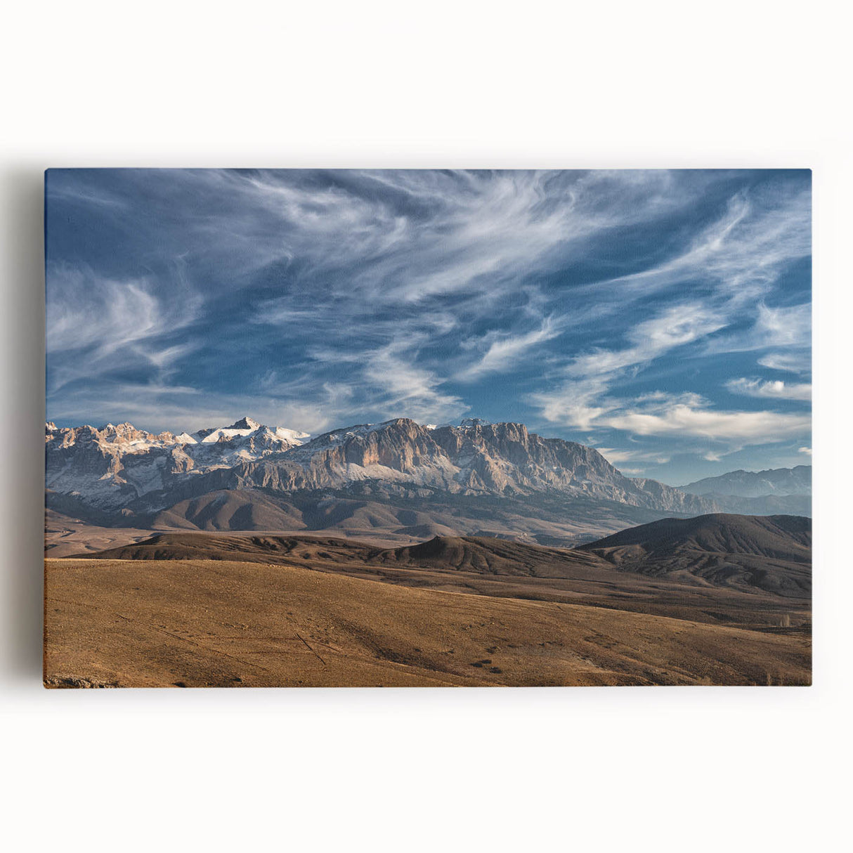 Black and white stretched canvas featuring a serene Turkish landscape, ideal for kitchen wall art.