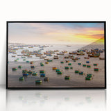Large abstract wall art depicting a Vietnamese landscape in muted earth tones on a framed acrylic.