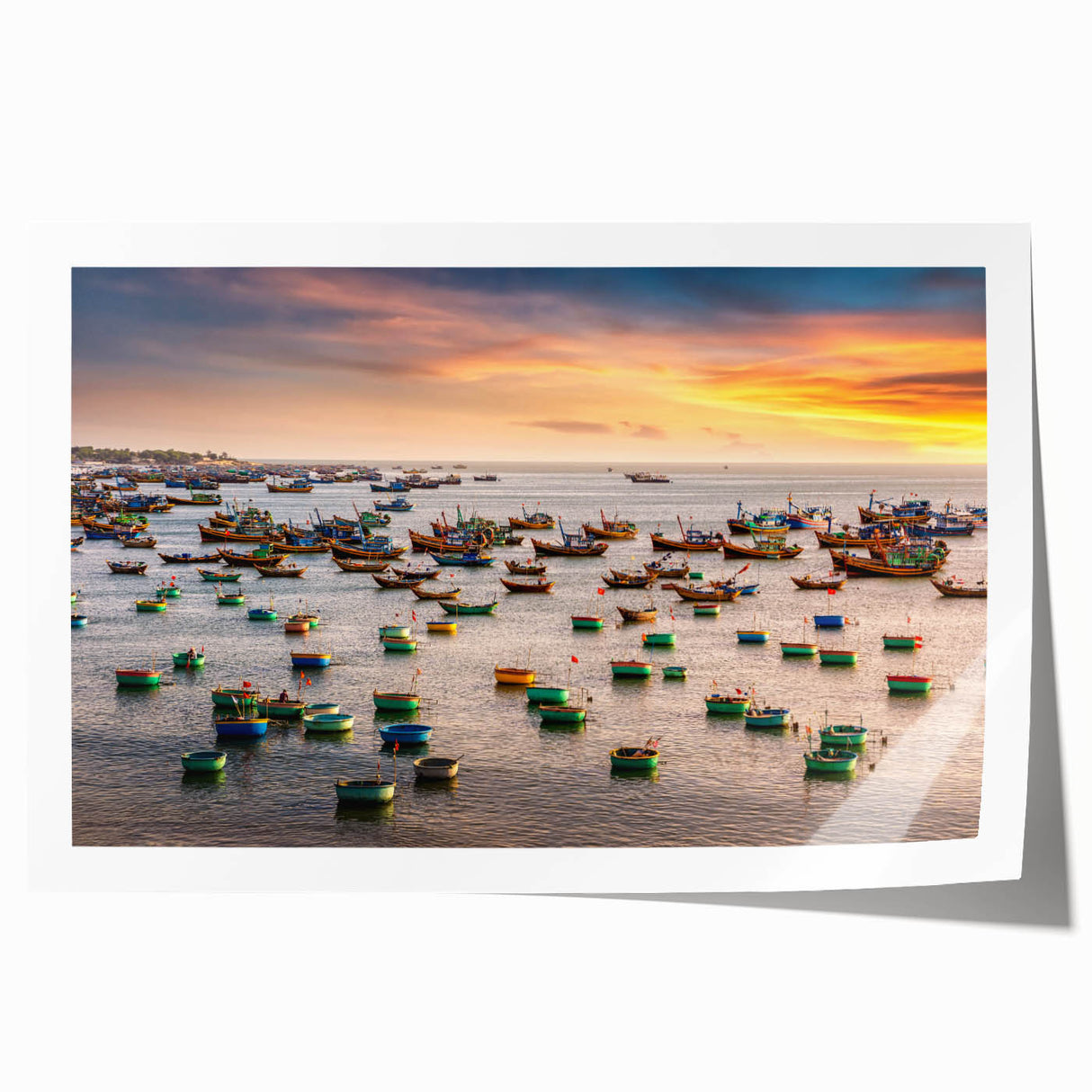 Extra large rolled print of a Vietnamese landscape with vibrant green hues and floral elements.