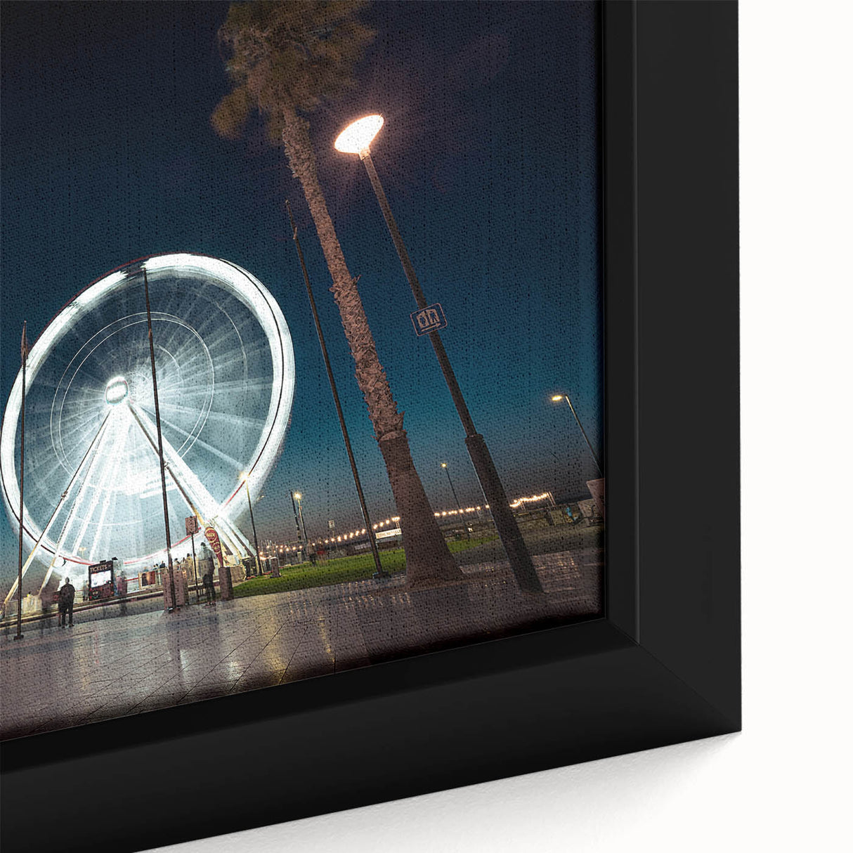 Extra large framed canvas of Adelaide scenery in black with colorful, textured accents, ideal for living room decor.
