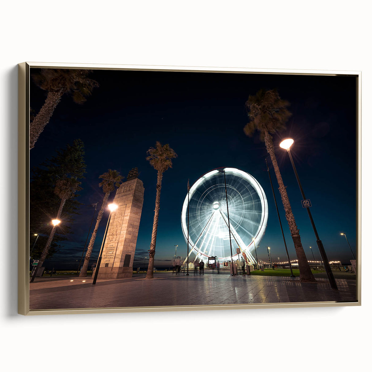 Framed canvas landscape art painting of Adelaide scenery with a vintage poster style in colorful palette.