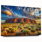 Large acrylic print of Ayers Rock in muted earth tones, ideal for bedroom or dining room art.