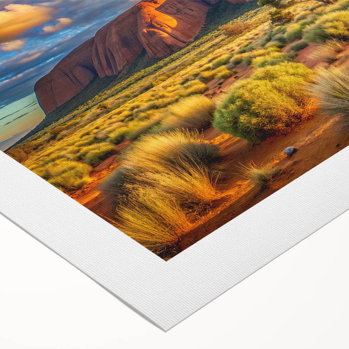 Art deco poster of Ayers Rock in muted earth tones on rolled canvas, suitable for dining room wall art.