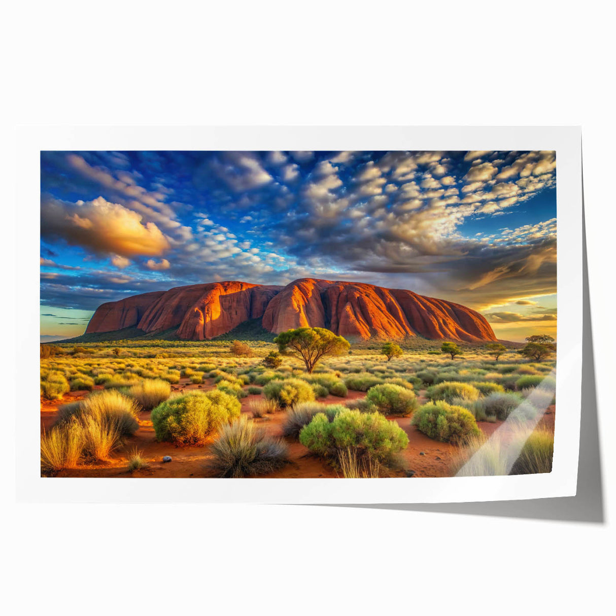 Rolled print of Ayers Rock in muted earth tones, suitable as art wall dining room decor.